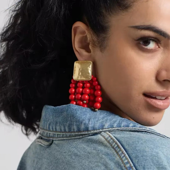 Zara Red Cascade Beaded Earrings - Picture 3 of 8